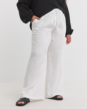 Simply Be White Tie Waist Linen Mix Wide Leg Trouser