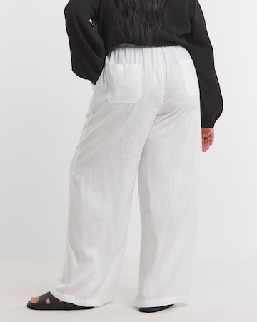 Simply Be White Tie Waist Linen Mix Wide Leg Trouser