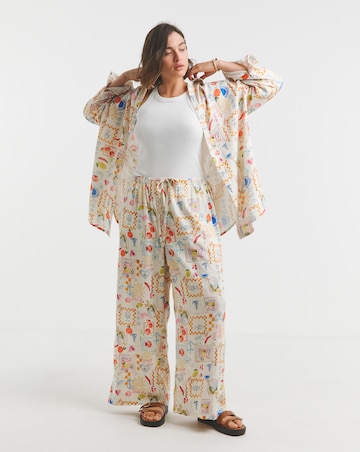 Simply Be Conversational Print Linen Blend Wide Leg Trouser