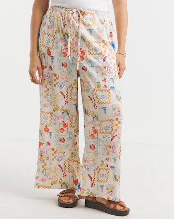 Simply Be Conversational Print Linen Blend Wide Leg Trouser