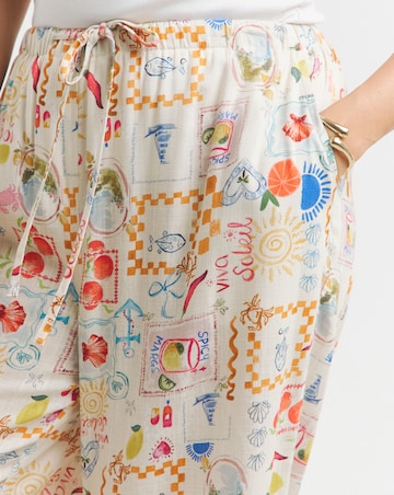 Simply Be Conversational Print Linen Blend Wide Leg Trouser