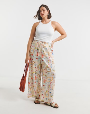Simply Be Conversational Print Linen Blend Wide Leg Trouser