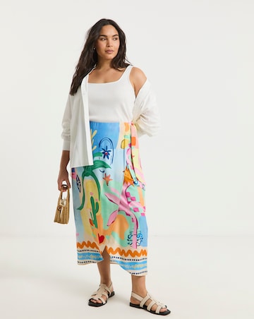 Simply Be Multi Border Print Spun Viscose Wrap Midaxi Skirt