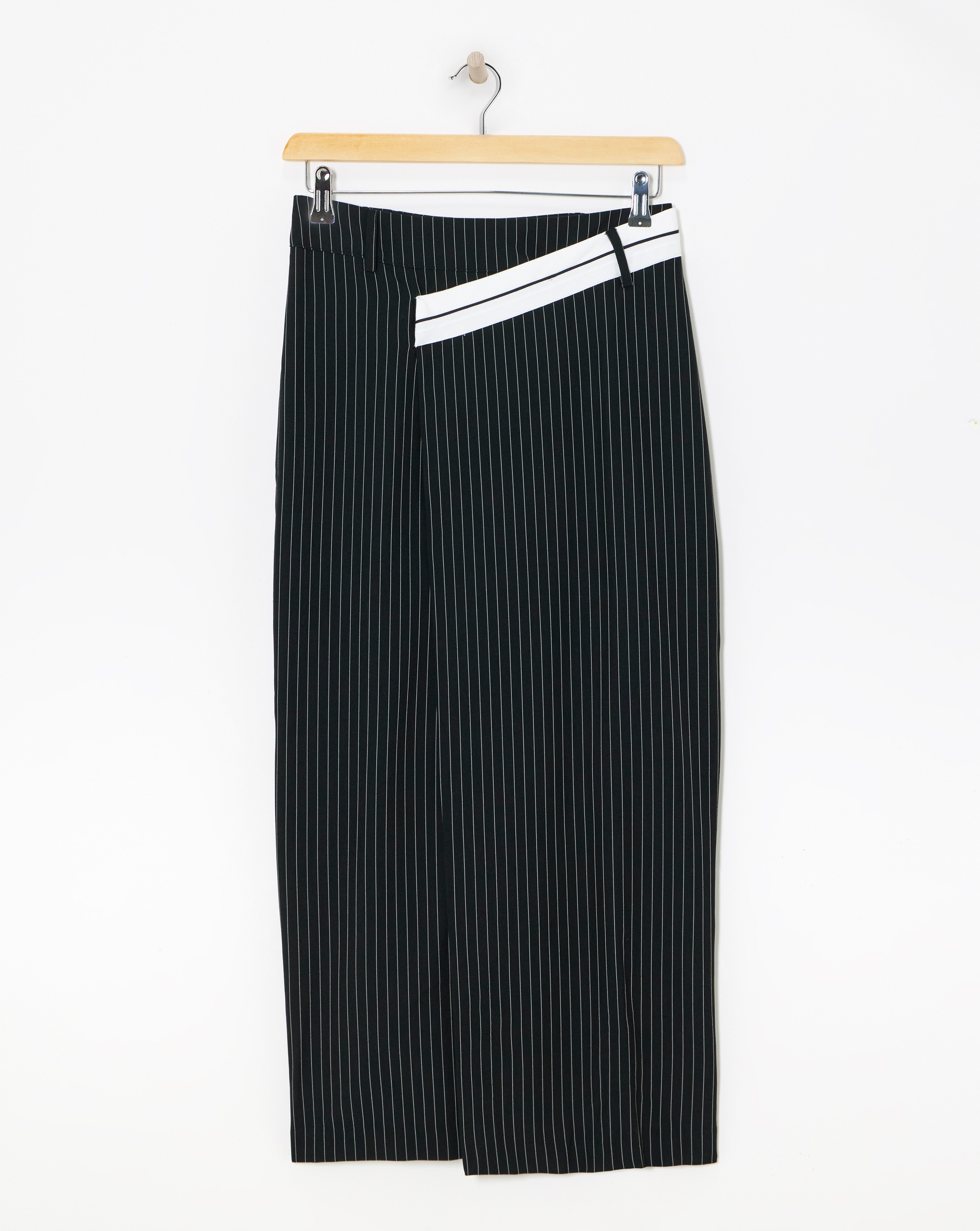 Deconstructed Waistband Pinstripe Skirt