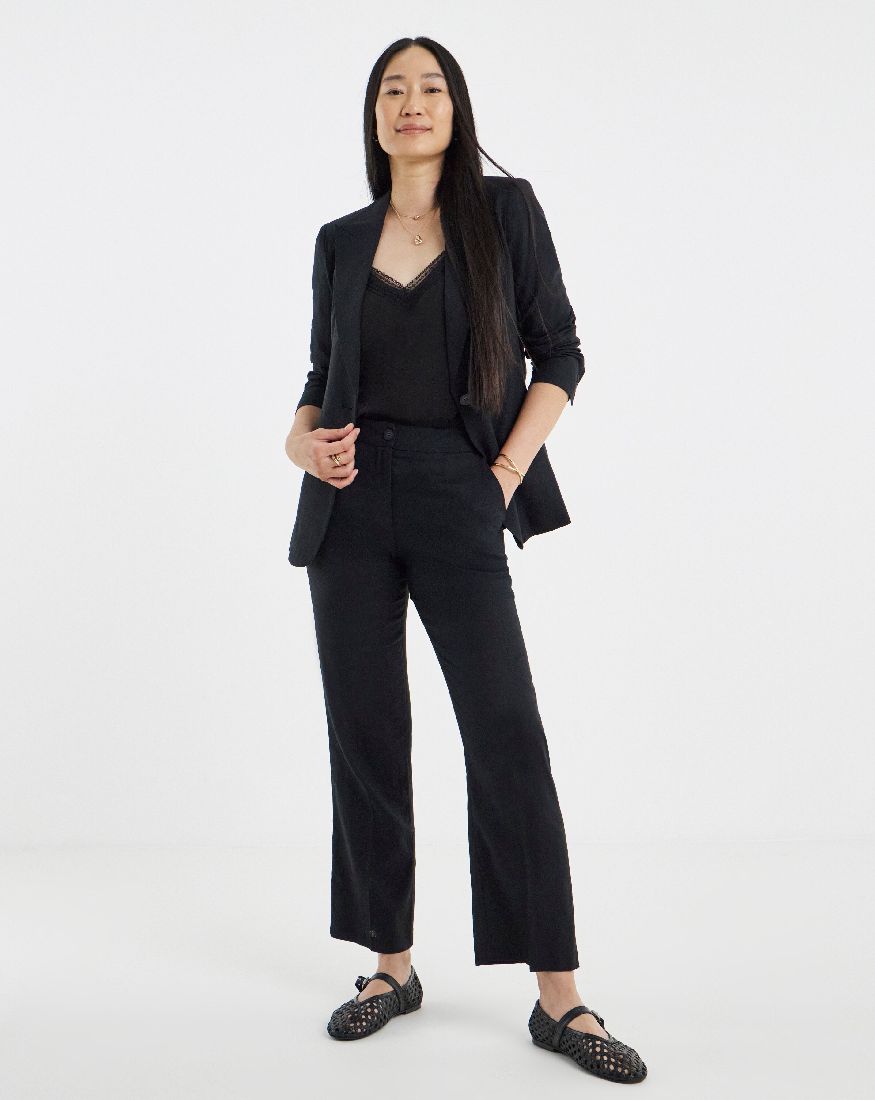 Linen Mix Straight Leg Trousers