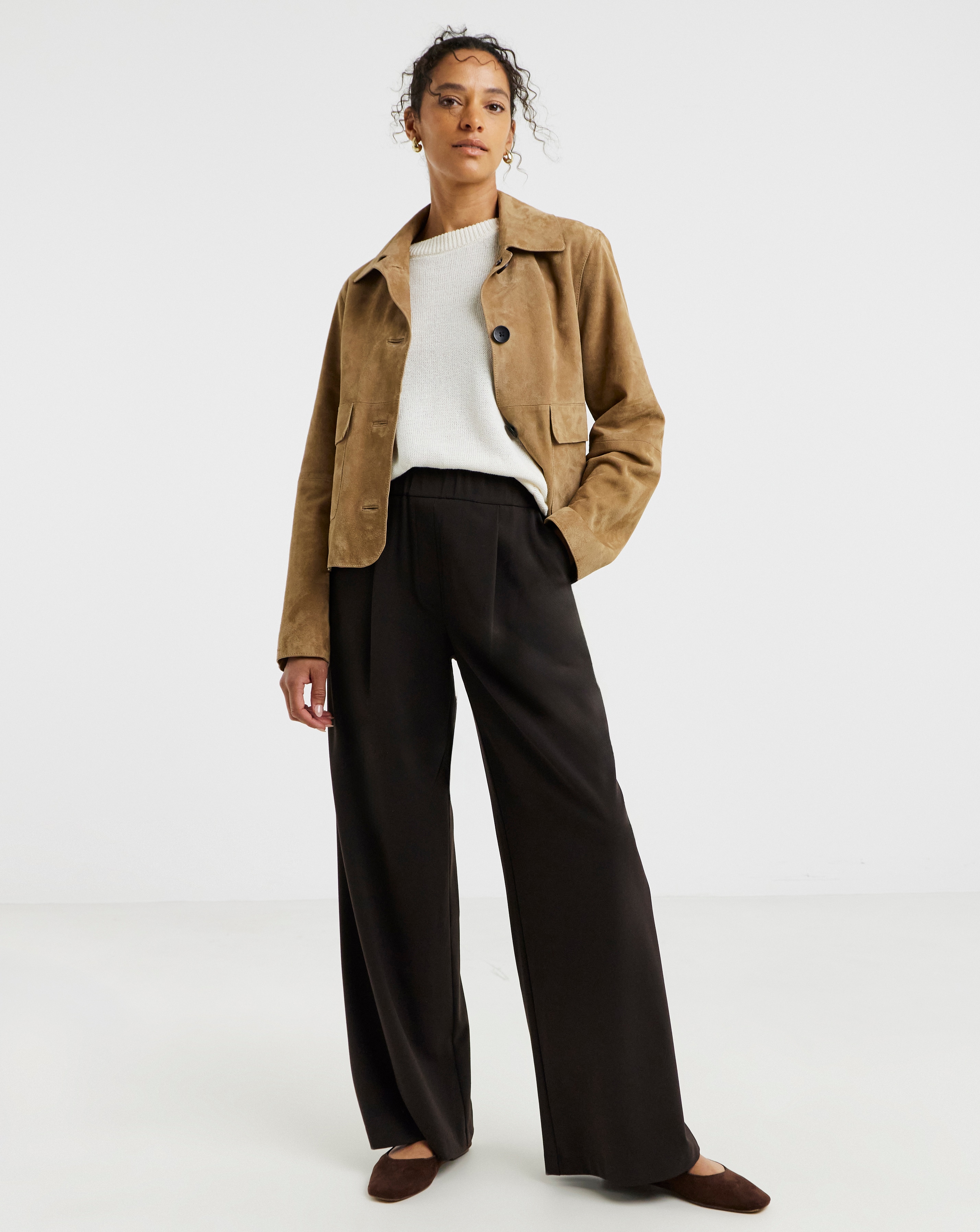 Pull On Elastic Waist Wide Trousers