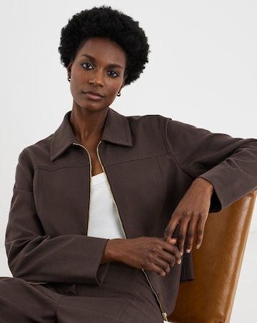 Zip Front Herringbone Jacket