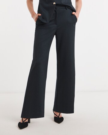 Navy Pinstripe Ponte Pleated Wide Leg Trouser