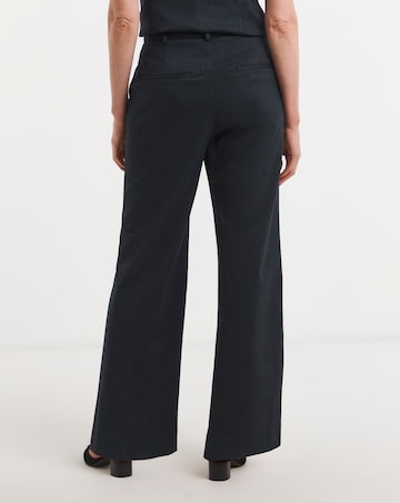 Navy Pinstripe Ponte Pleated Wide Leg Trouser