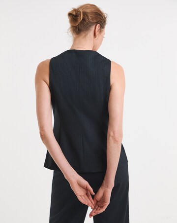 Navy Pinstripe Ponte V-Neck Gold Button Detail Waistcoat