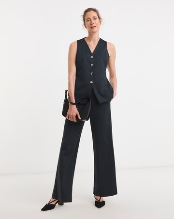 Navy Pinstripe Ponte V-Neck Gold Button Detail Waistcoat