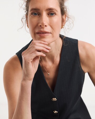 Navy Pinstripe Ponte V-Neck Gold Button Detail Waistcoat