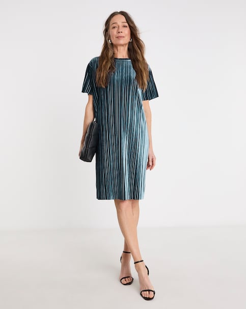 Pleated Velvet T-Shirt Dress