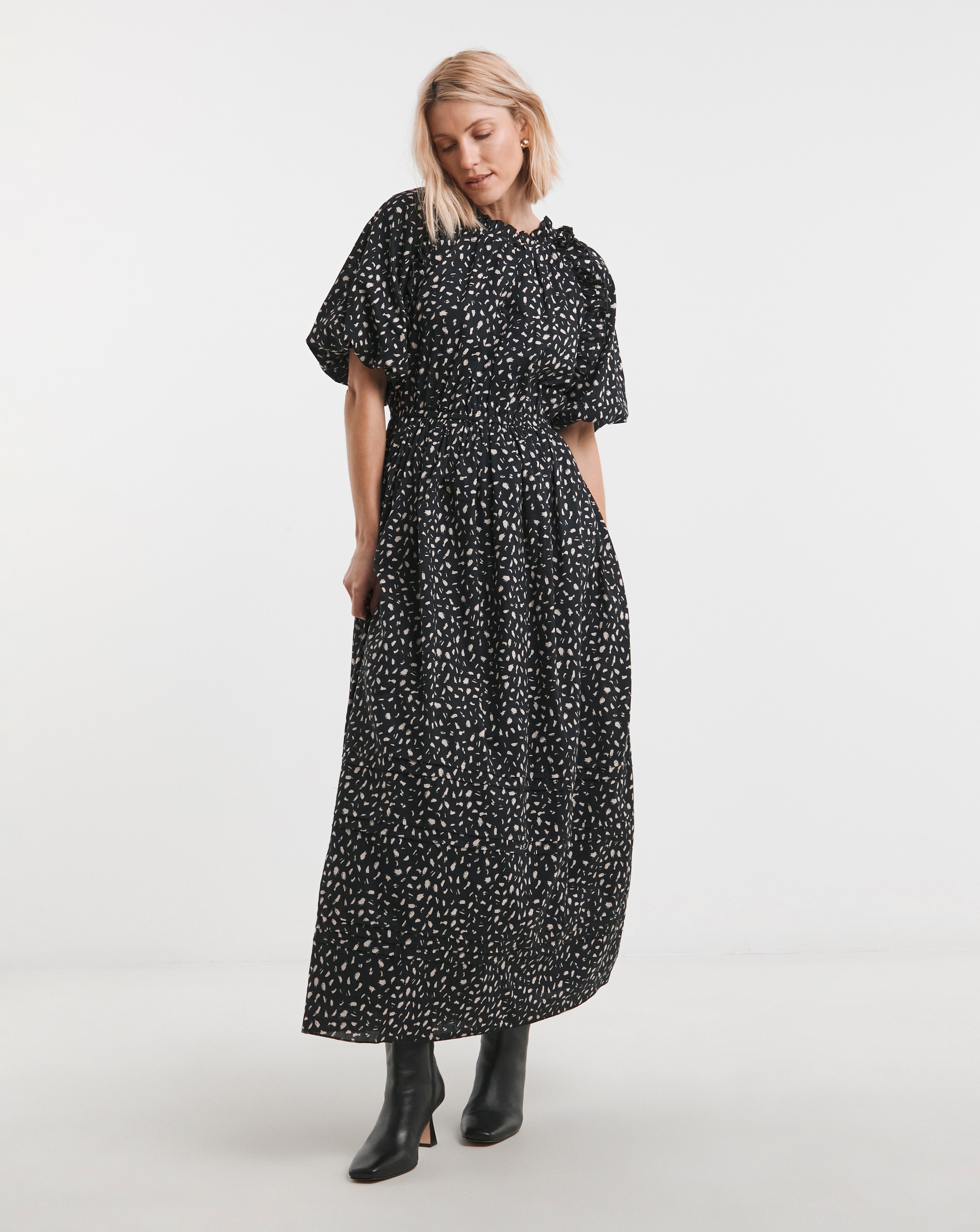 Pure Cotton Puff Sleeve Maxi Dress
