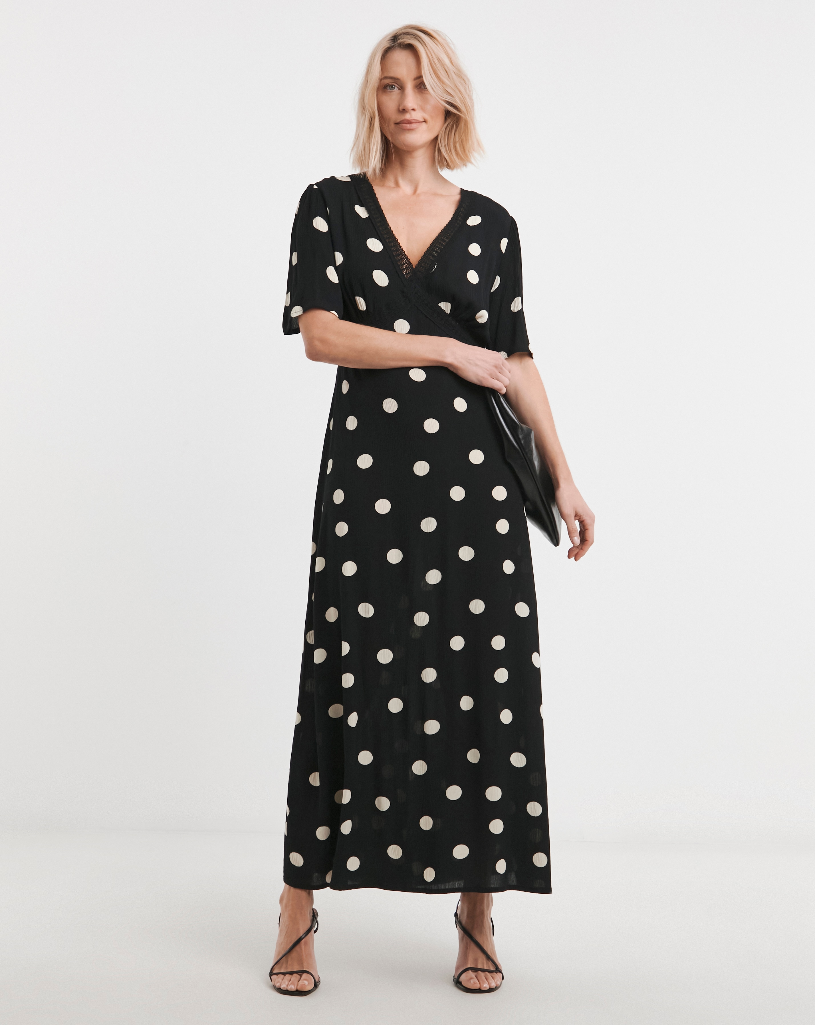 Textured Crinkle Lace Trim Maxi Dress