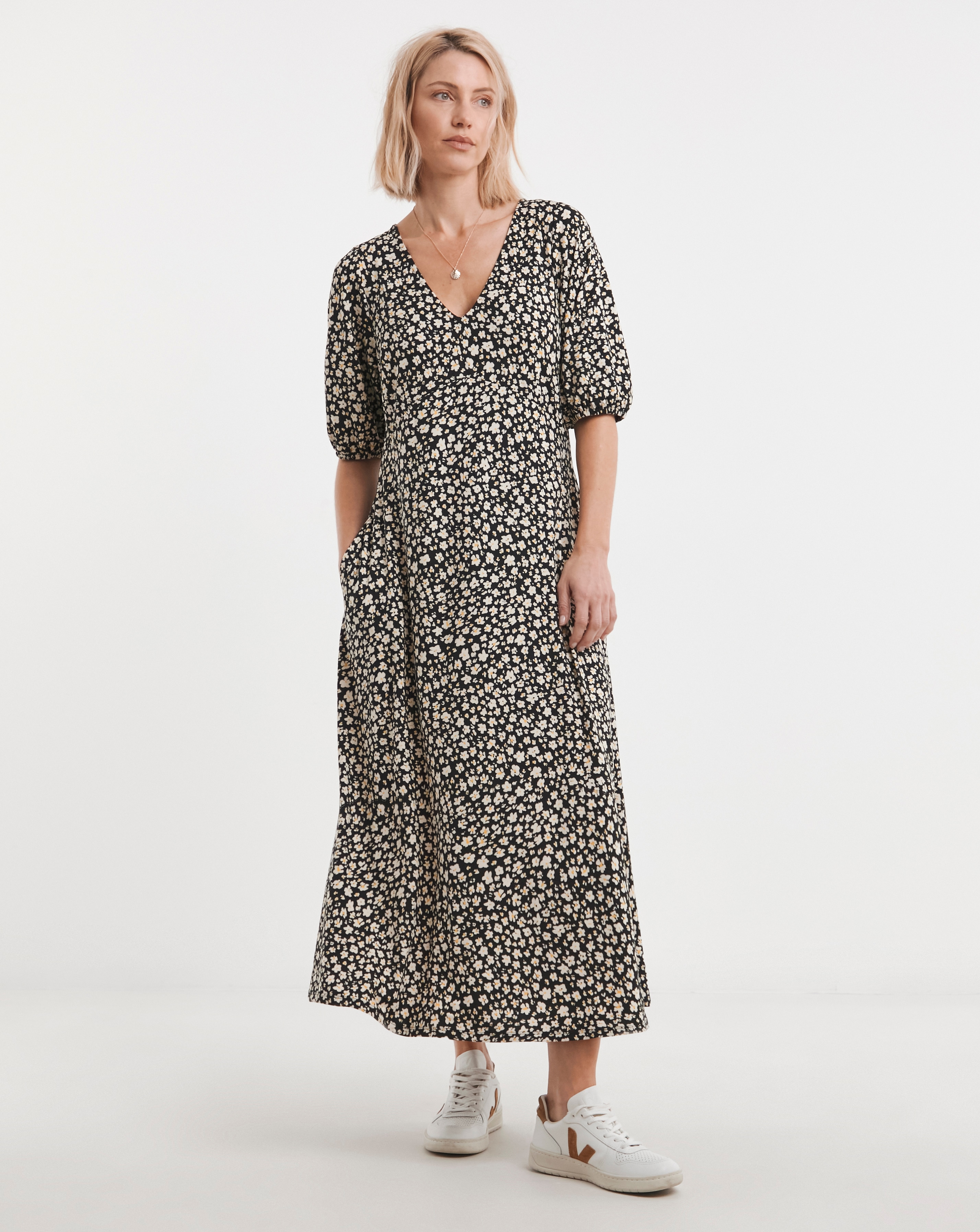 Bubble Sleeve Soft Touch Jersey Dress