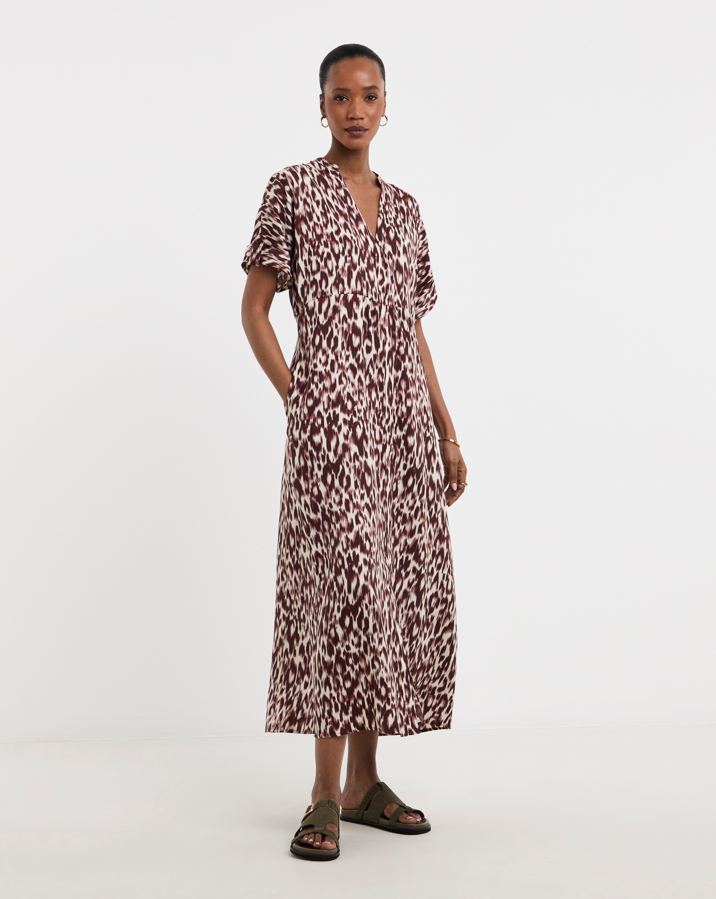 Collarless Placket Smock Dress