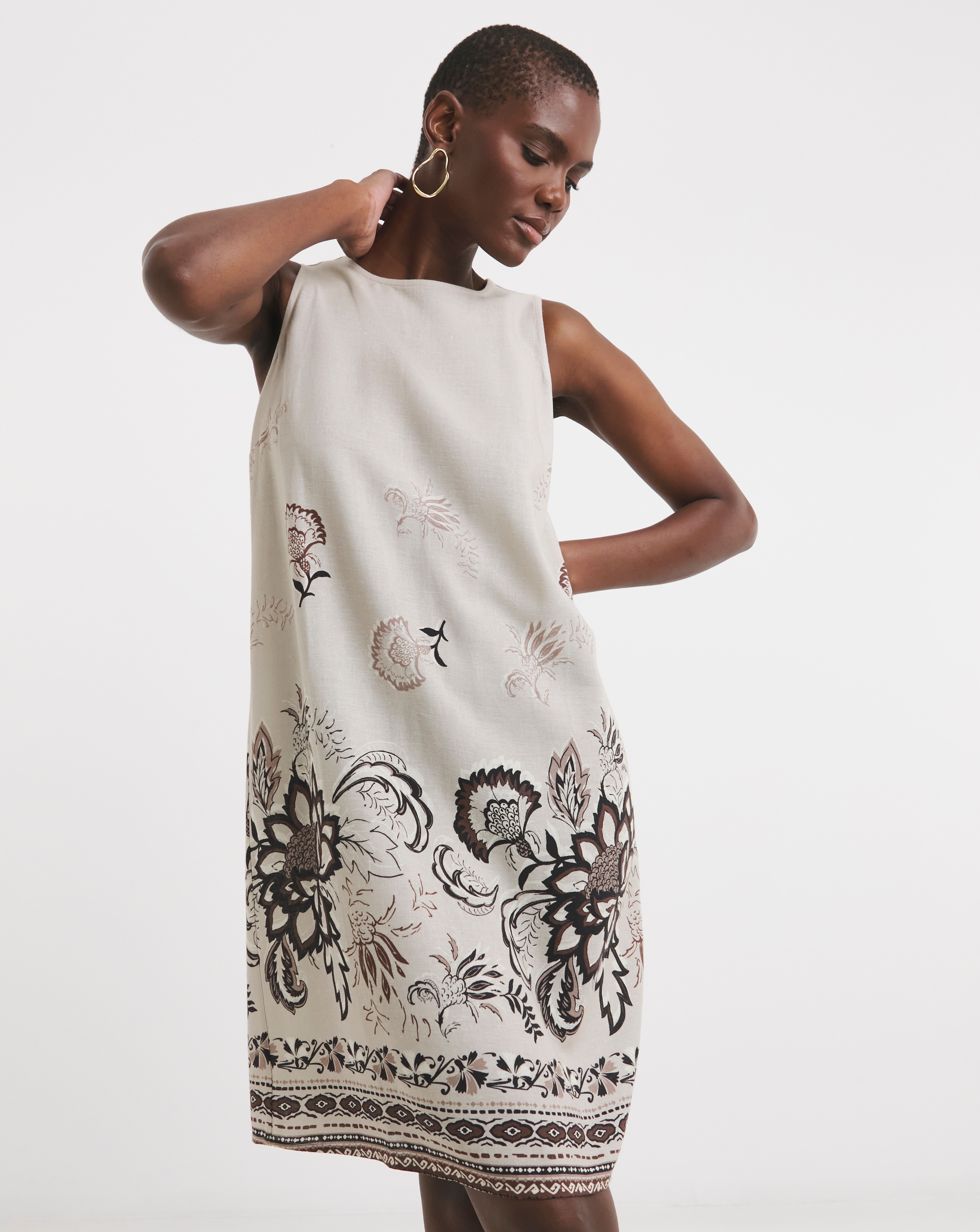 Linen Mix Sleeveless Shift Dress