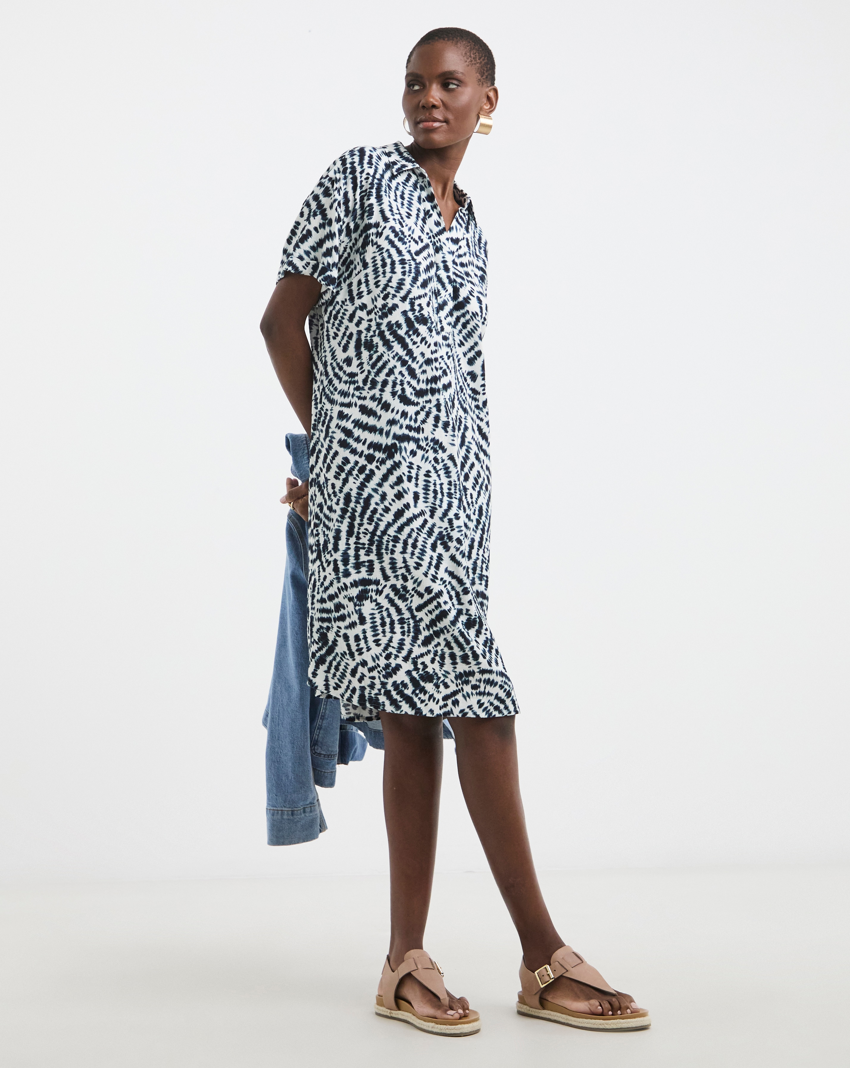 Linen Mix Collared Tunic Dress