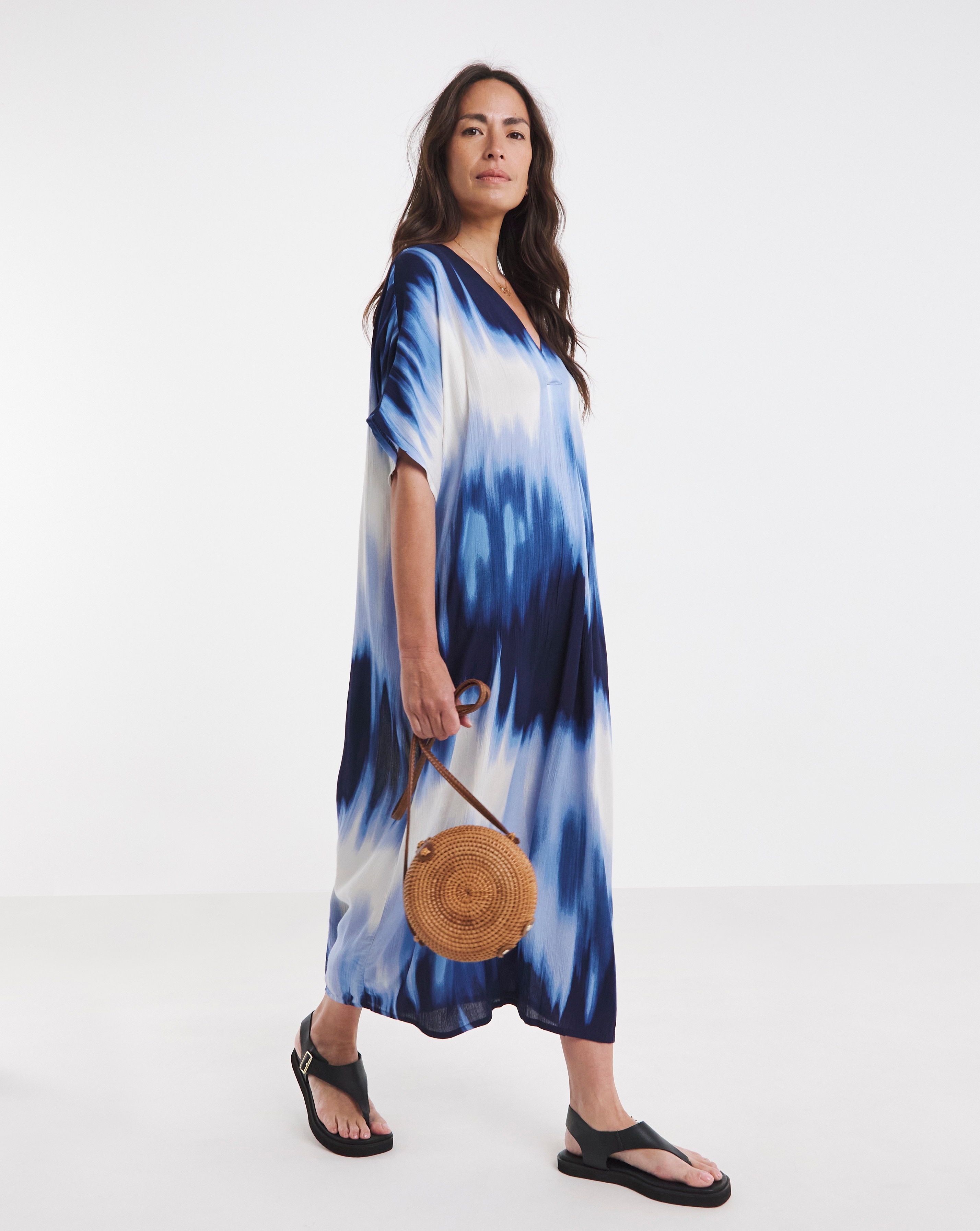 Crinkle Kaftan Overhead Midi Dress