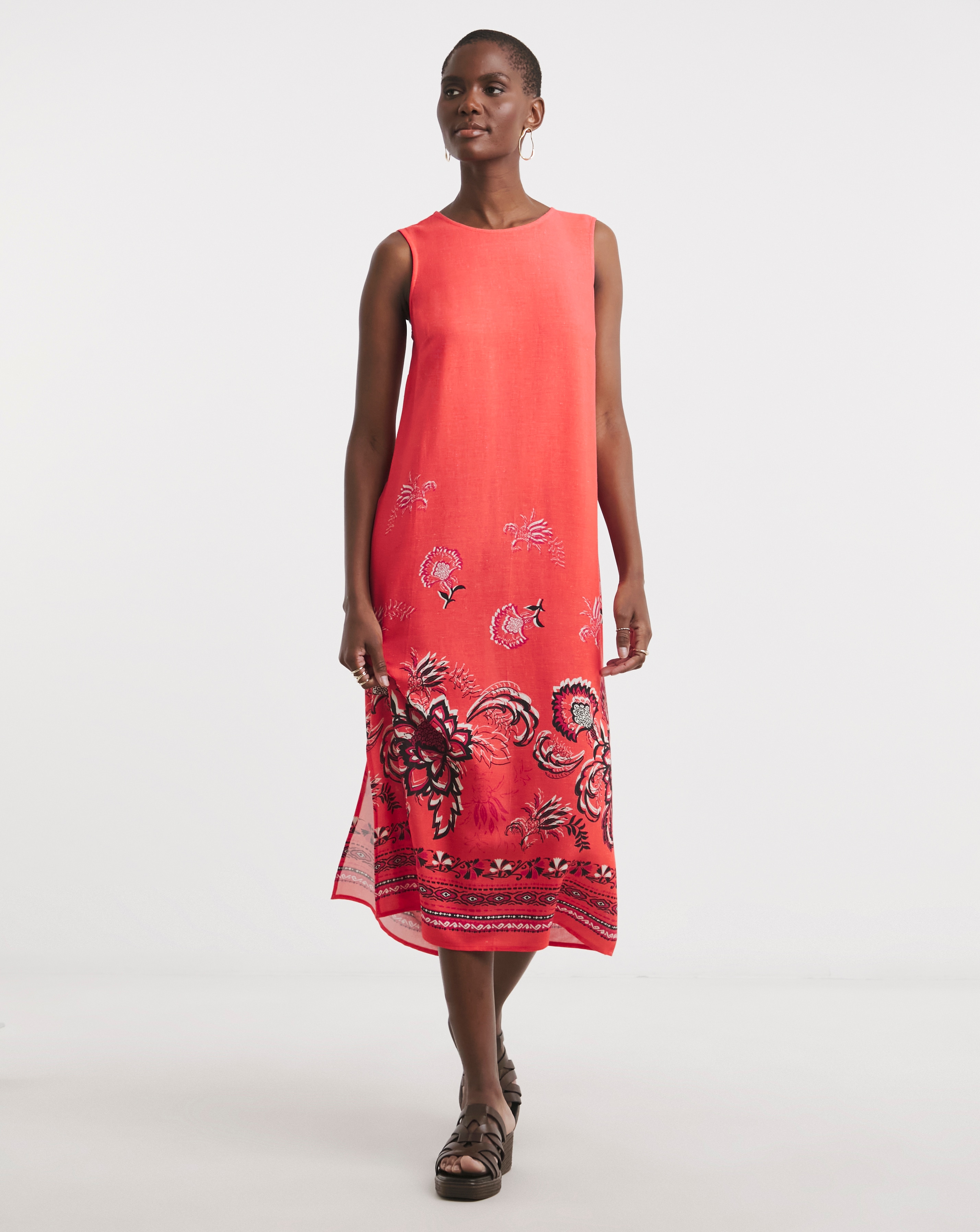 Linen Mix Midi Shift Dress