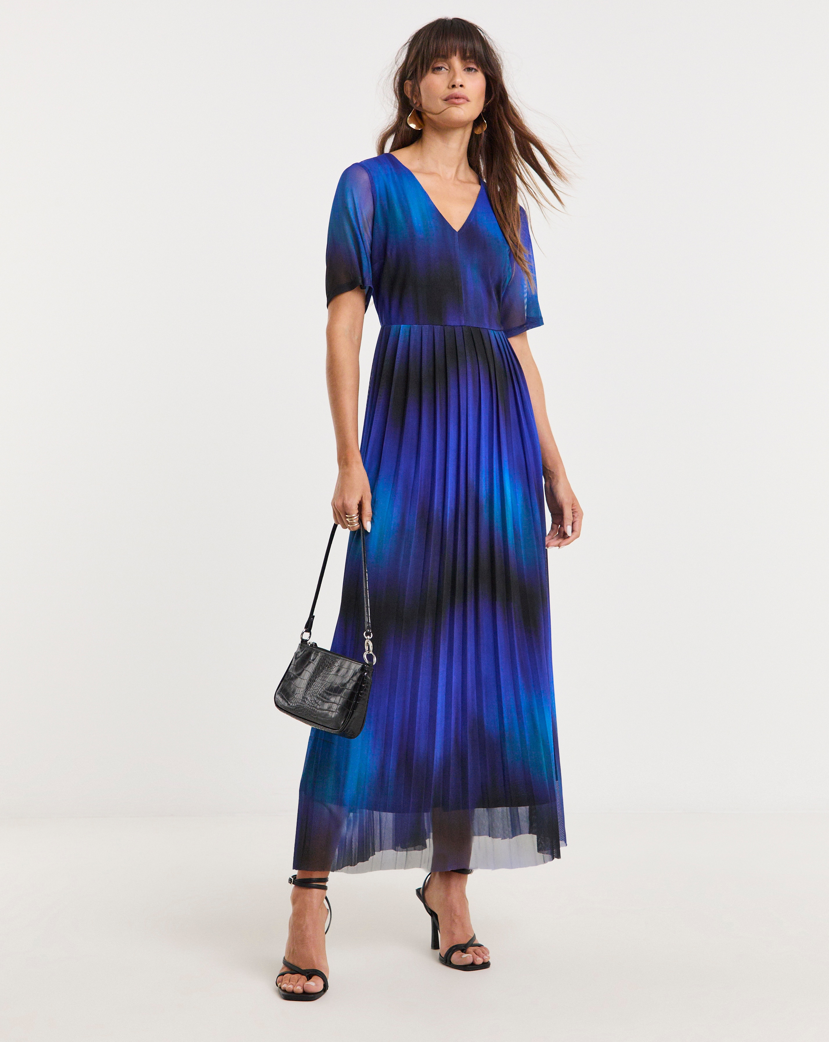 Pleated Short Sleeve Mesh Dress