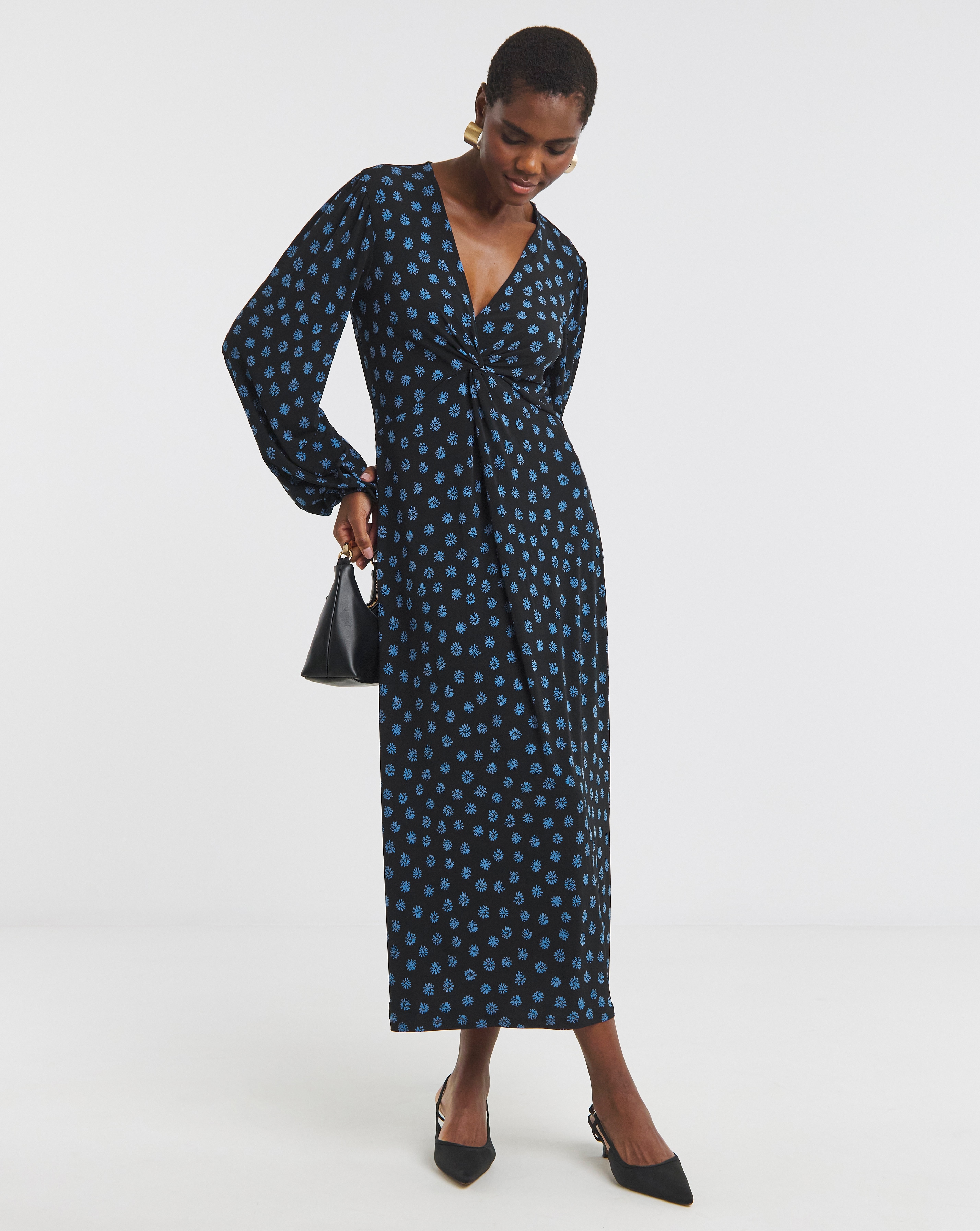 Long Sleeve Twist Front Dress