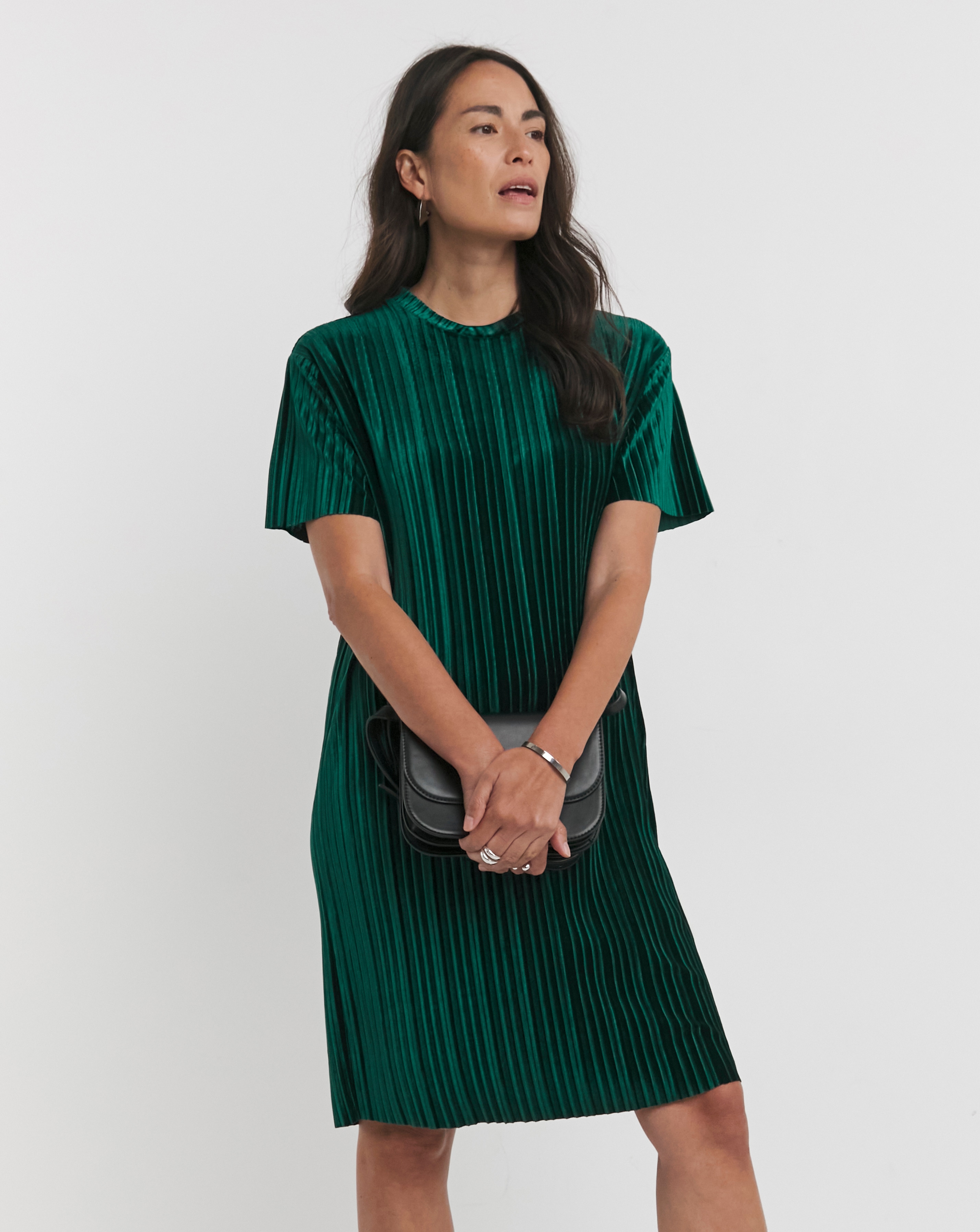 Pleated Velvet T-Shirt Dress