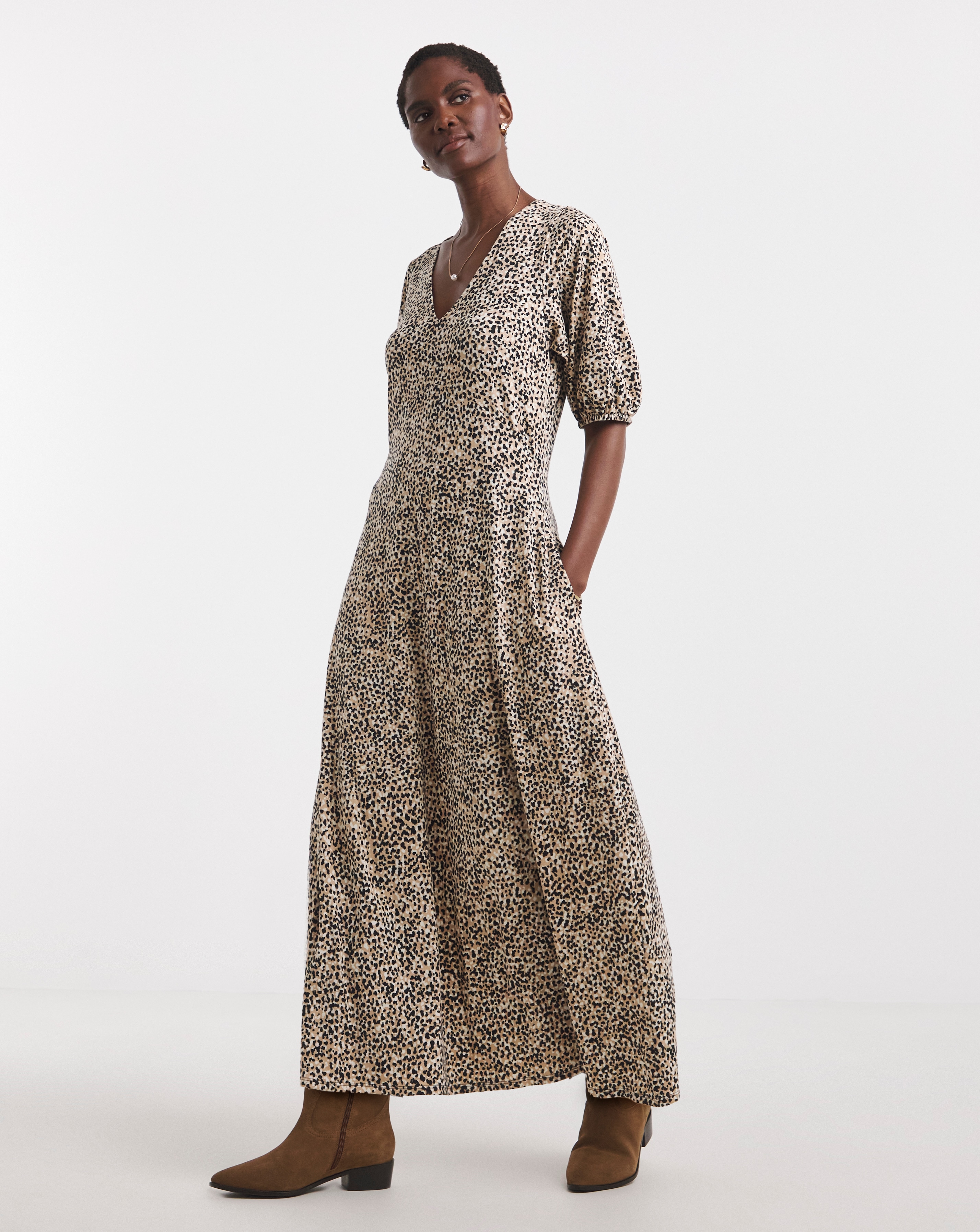 Puff Sleeve Soft Touch Jersey Dress