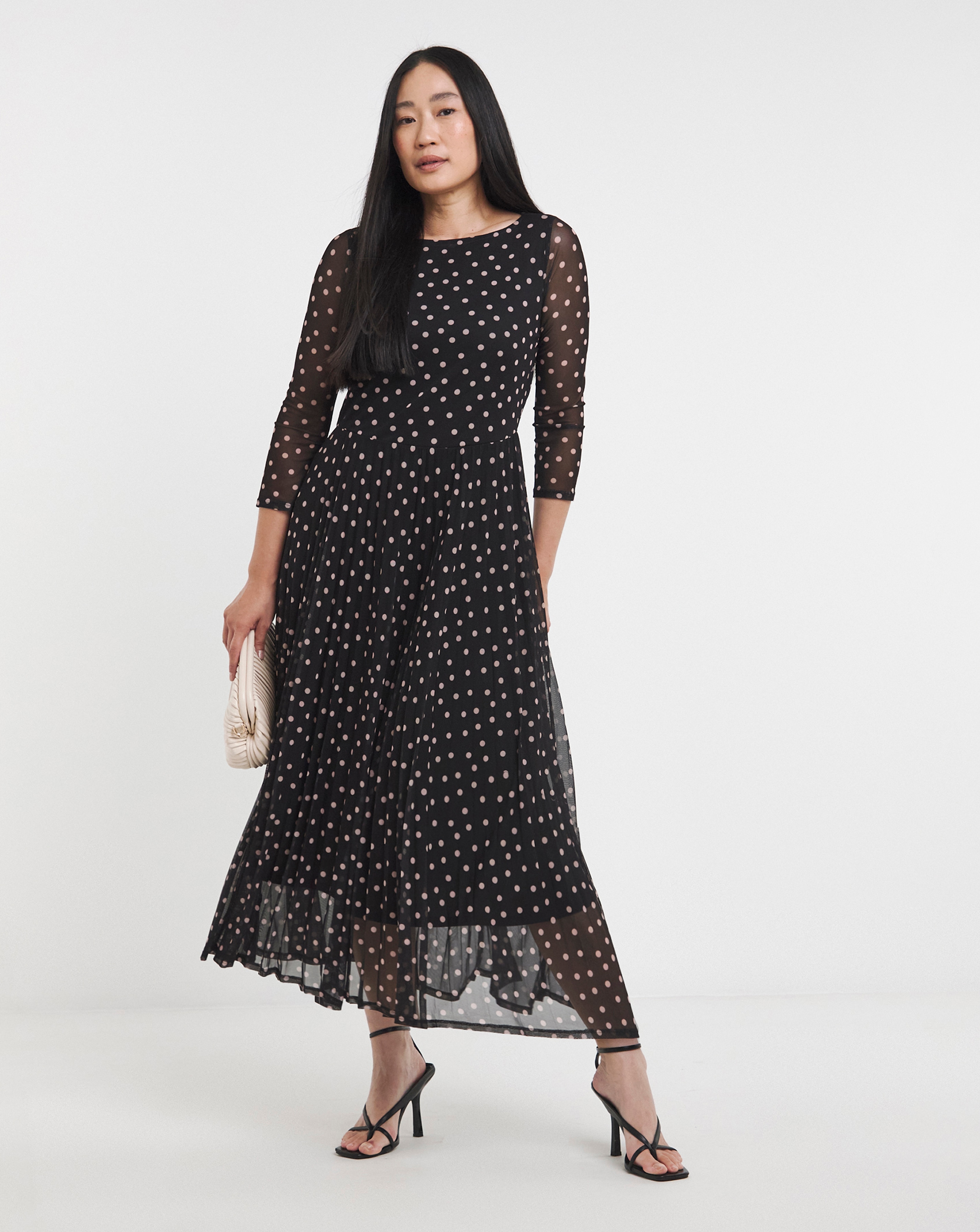 Mesh Pleated Ballet Slash Neck Dress