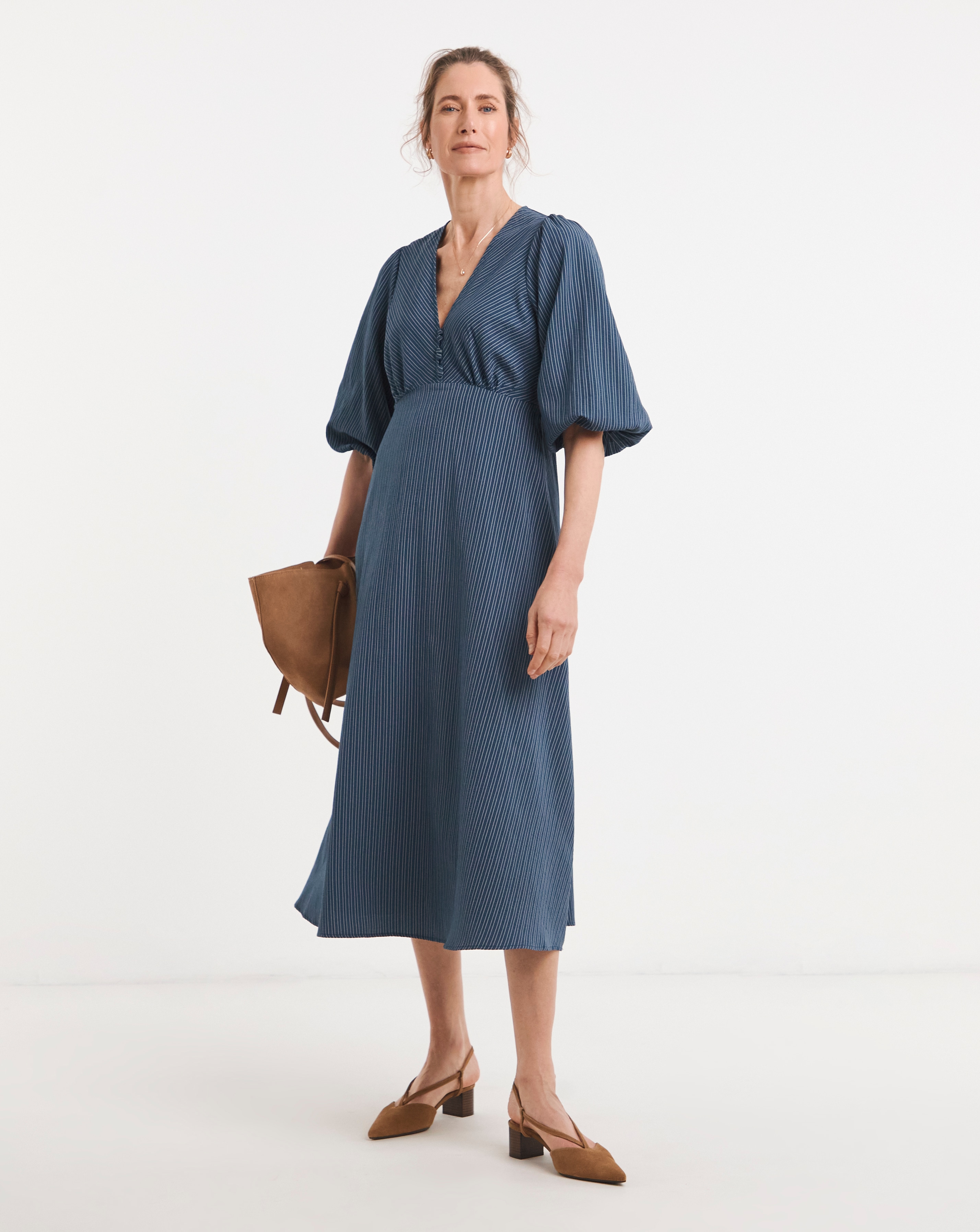 Stripe Button Detail Tea Dress