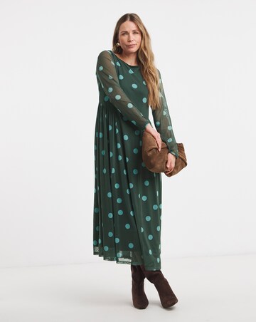 Mesh Dropped Waist Seam Maxi Dress