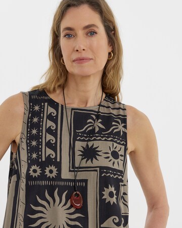 Border Print Linen Midi Shift Dress