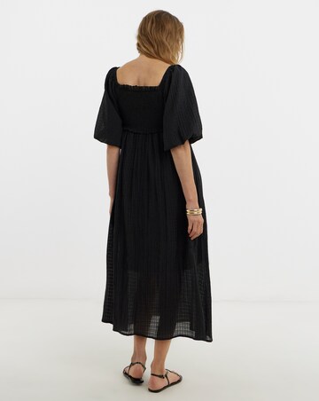 Shirred Square Neck Textured Dress