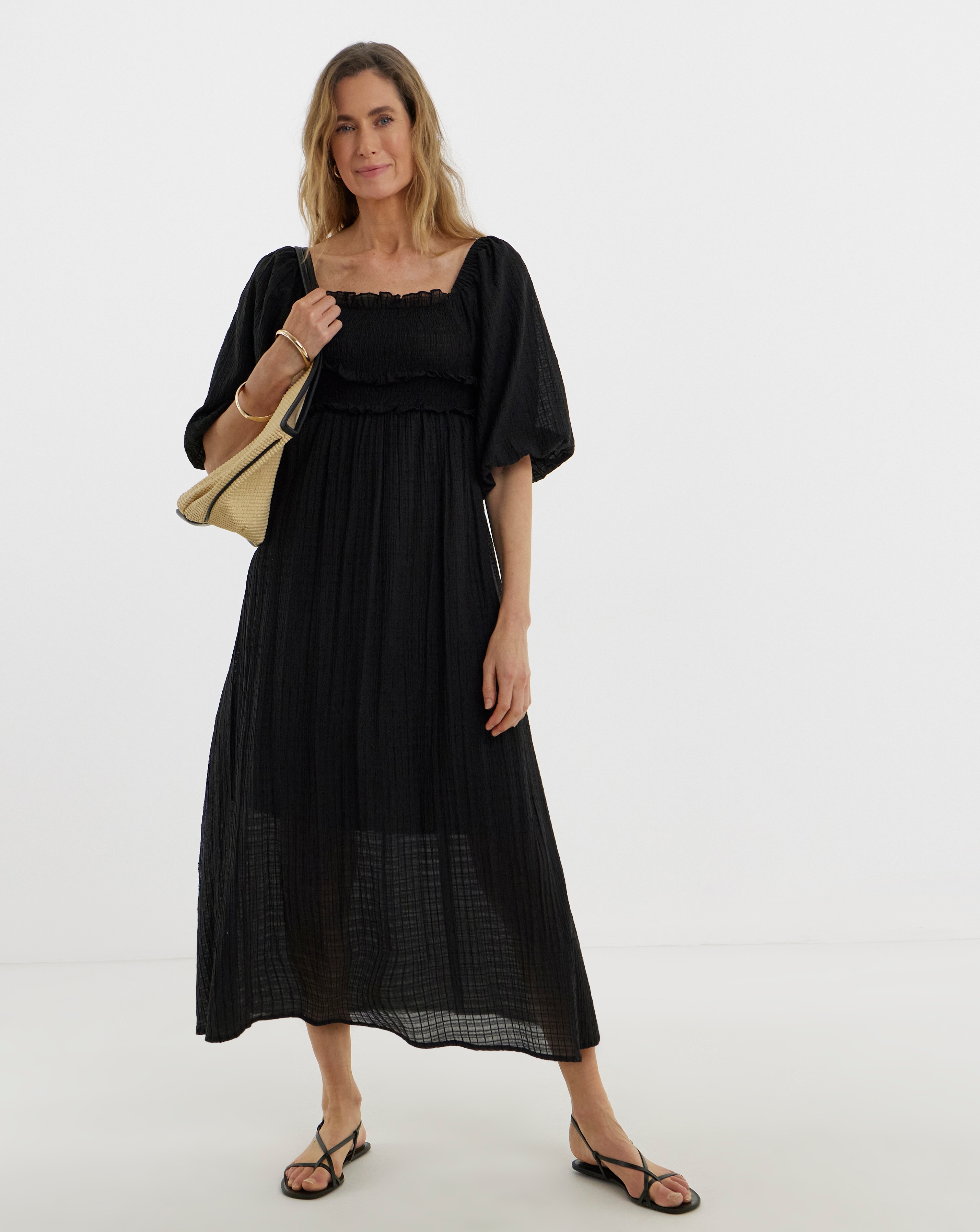 Shirred Square Neck Dress