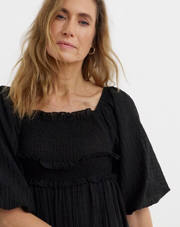 Shirred Square Neck Textured Dress