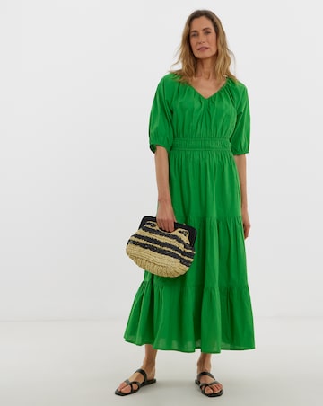 Crinkle Cotton Short Sleeve Maxi Dress