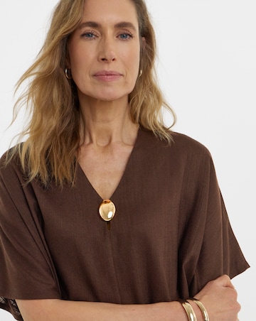 Linen Metal Trim Tunic Dress