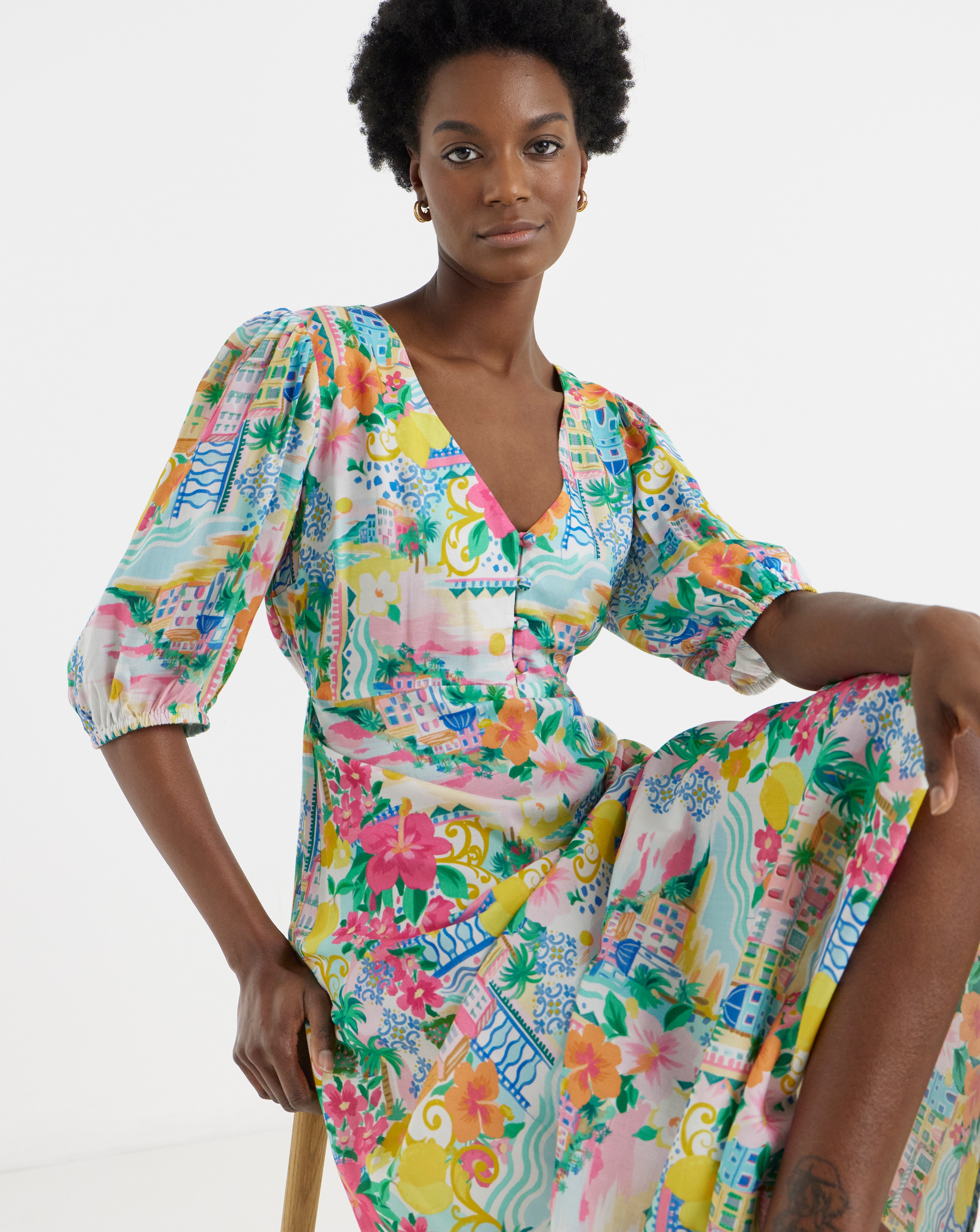 New In - Printed Linen Tea Dress