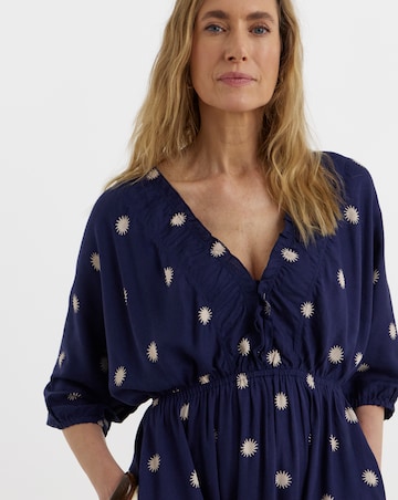 Gathered Front V Neck Kimono Dress