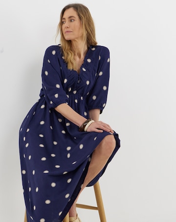 Gathered Front V Neck Kimono Dress