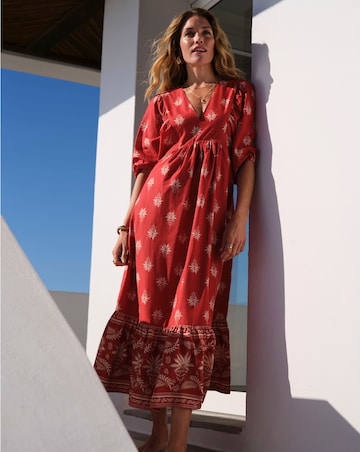 Border Print Batwing Smock Dress