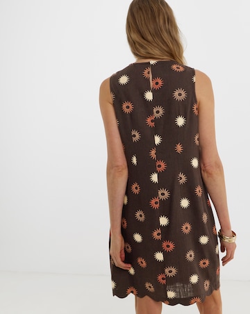 Scallop Hem Linen Shift Dress