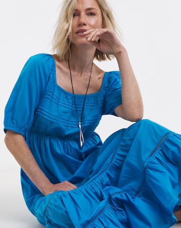 Pintuck Cotton Smock Maxi Dress