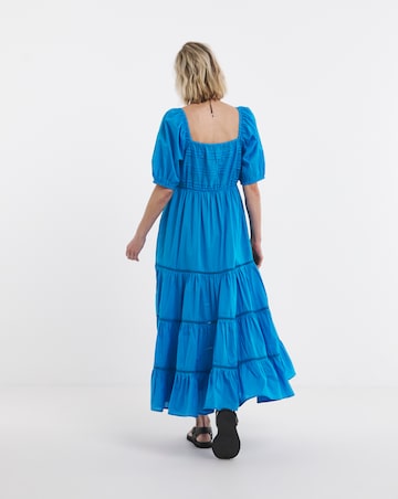 Pintuck Cotton Smock Maxi Dress