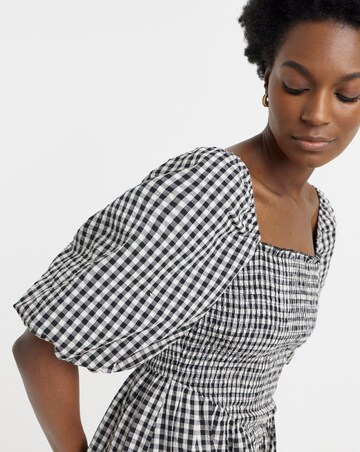 Check Shirred Drop Waist Dress