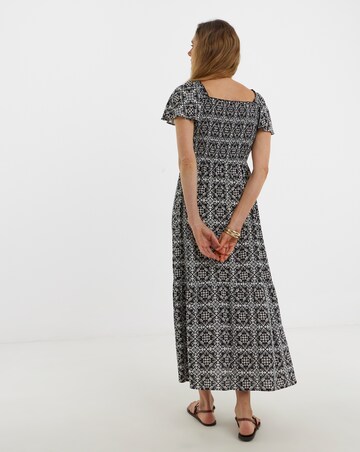 Crinkle Shirred Flutter Sleeve Dress