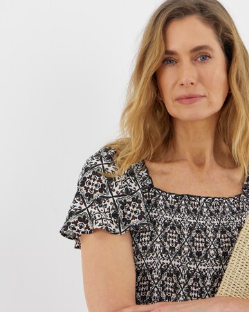 Crinkle Shirred Flutter Sleeve Dress