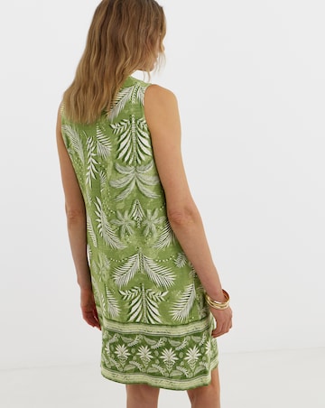 Border Print Linen Sleeveless Shift Dress