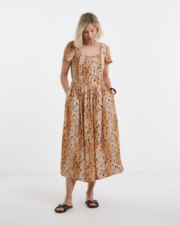 Linen Square Neck Tea Dress